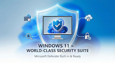 Illustration of the Microsoft Defender security dashboard, demonstrating the world-class antivirus protection already built into Windows 11.