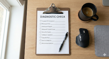 Computer diagnostic checklist for troubleshooting hardware vs software issues.